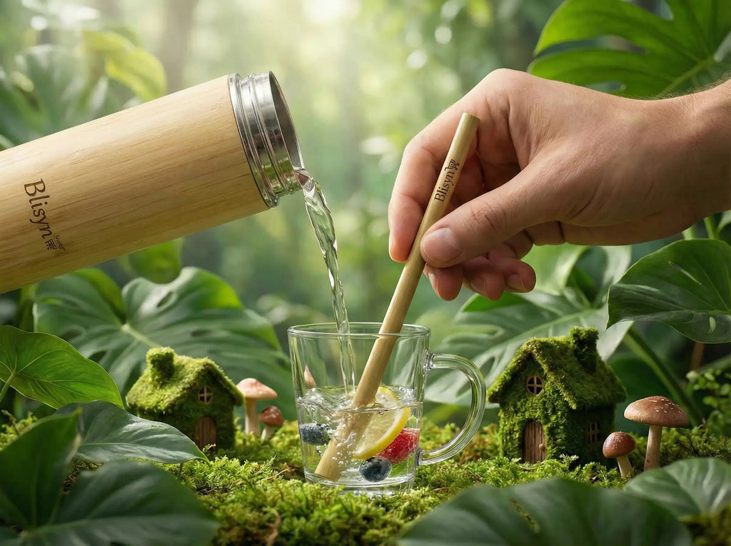 Personalized Eco Gift Set | Custom Engraved Bamboo Thermos + Reusable Straws