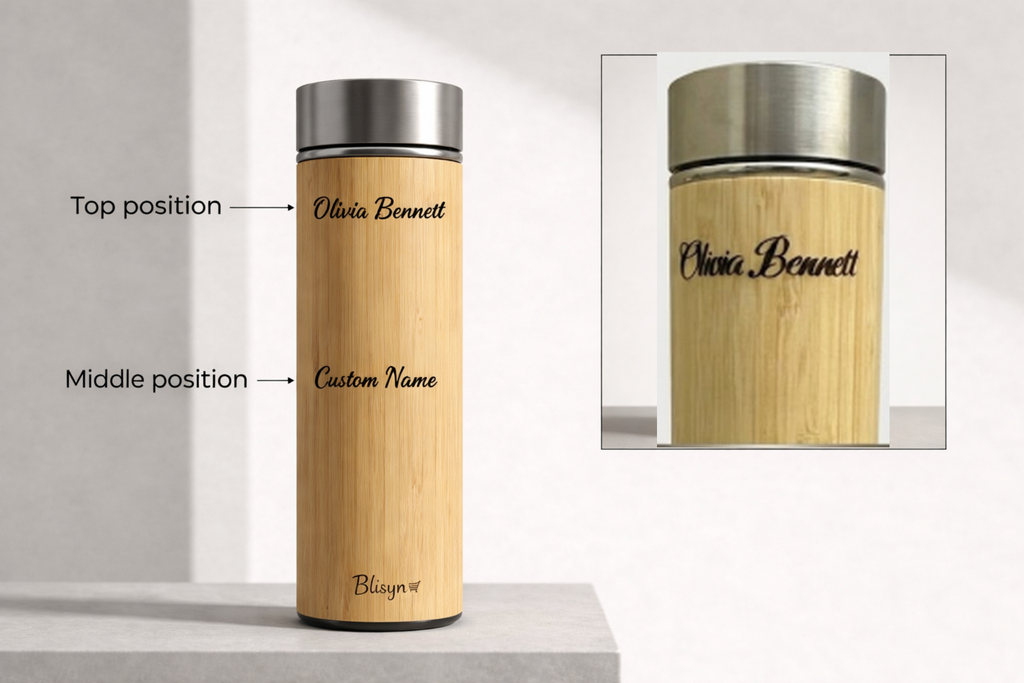 Personalized Eco Gift Set | Custom Engraved Bamboo Thermos + Reusable Straws