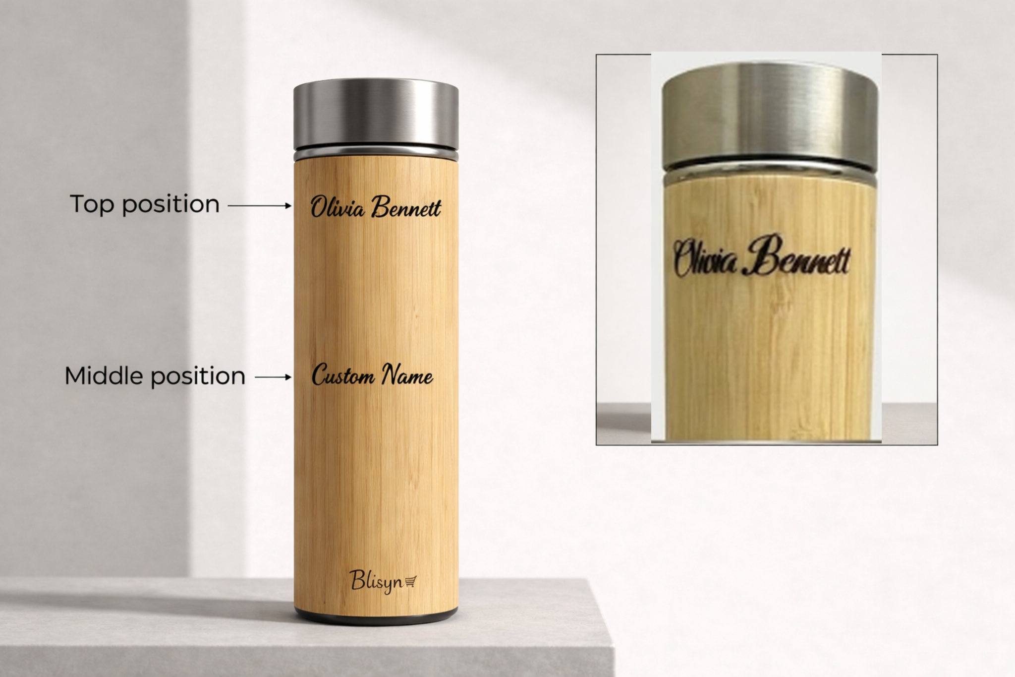 Personalized Eco Gift Set | Custom Engraved Bamboo Thermos + Reusable Straws