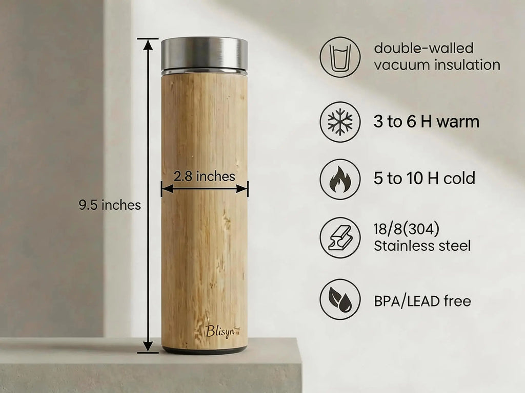 Bamboo Thermos | Eco-Friendly Insulated Water Bottle | Reusable Stainless Steel