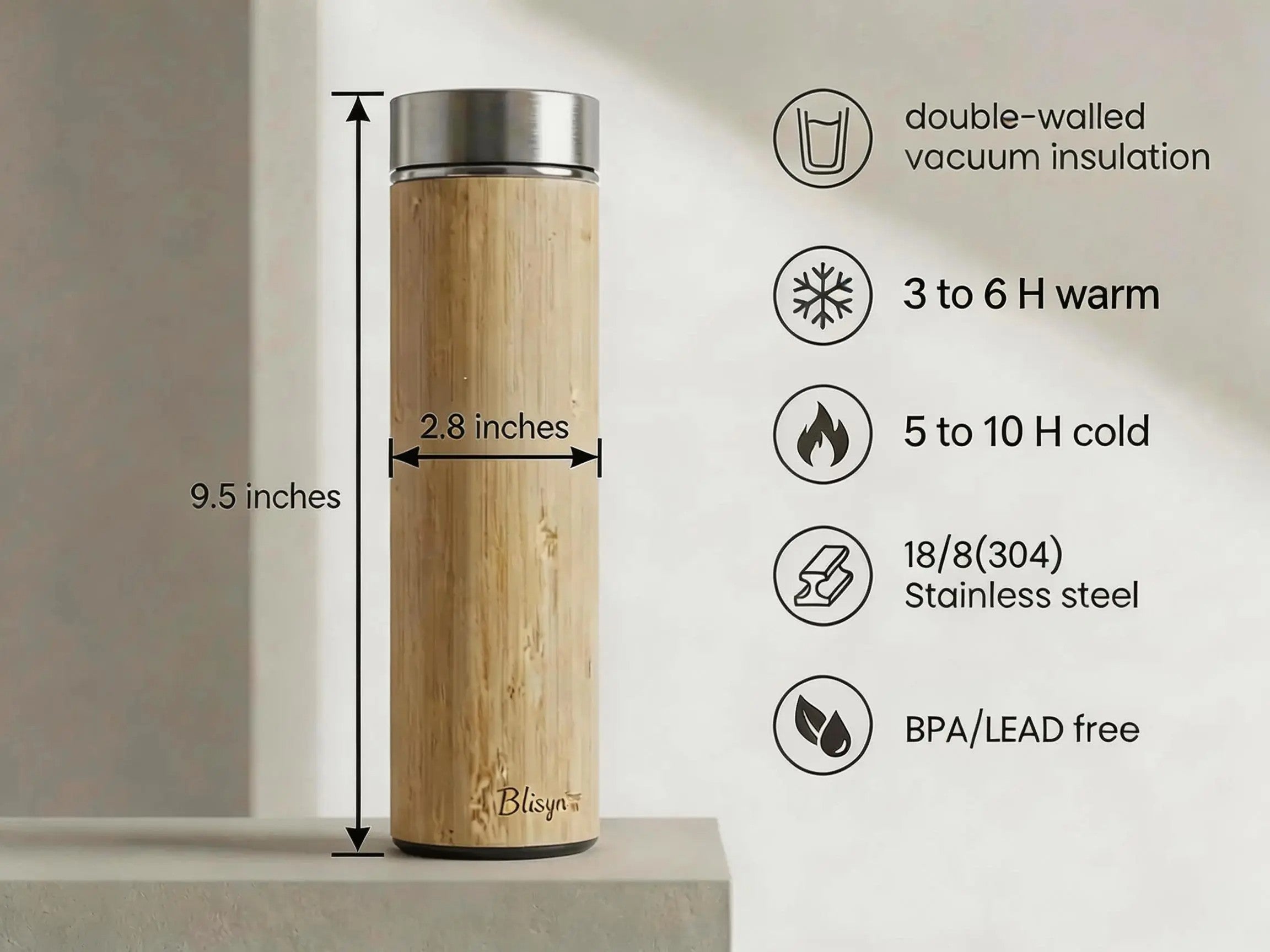 Bamboo Thermos | Eco-Friendly Insulated Water Bottle | Reusable Stainless Steel