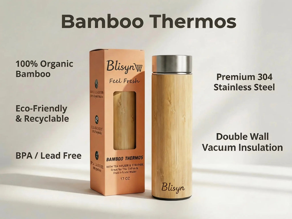 Bamboo Thermos | Eco-Friendly Insulated Water Bottle | Reusable Stainless Steel